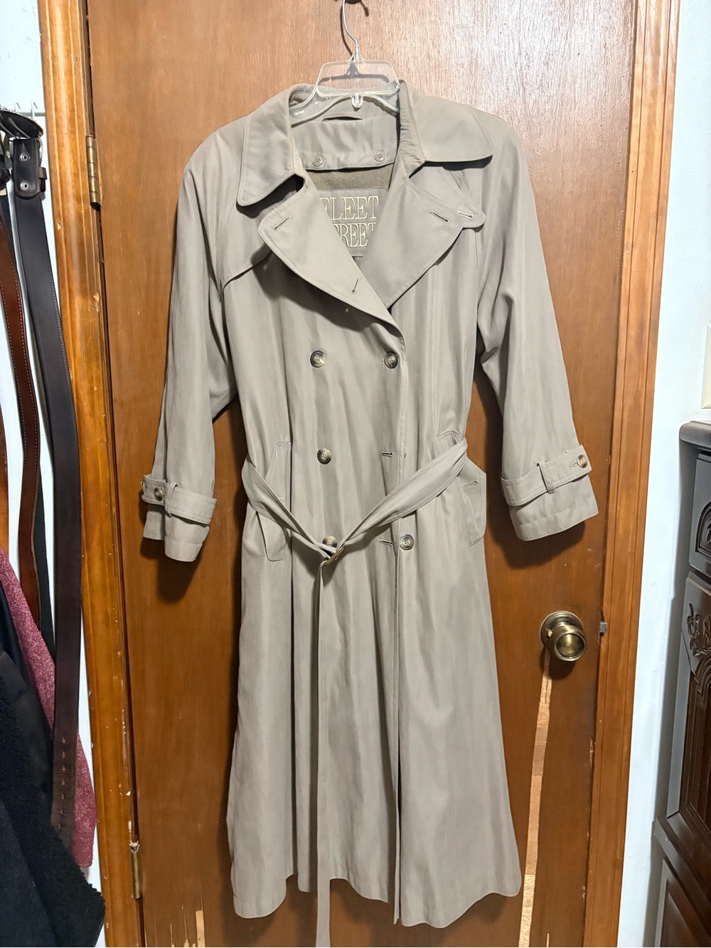 Vintage 90’s Fleet Street Beige Double-Breasted Trench Coat with Belt